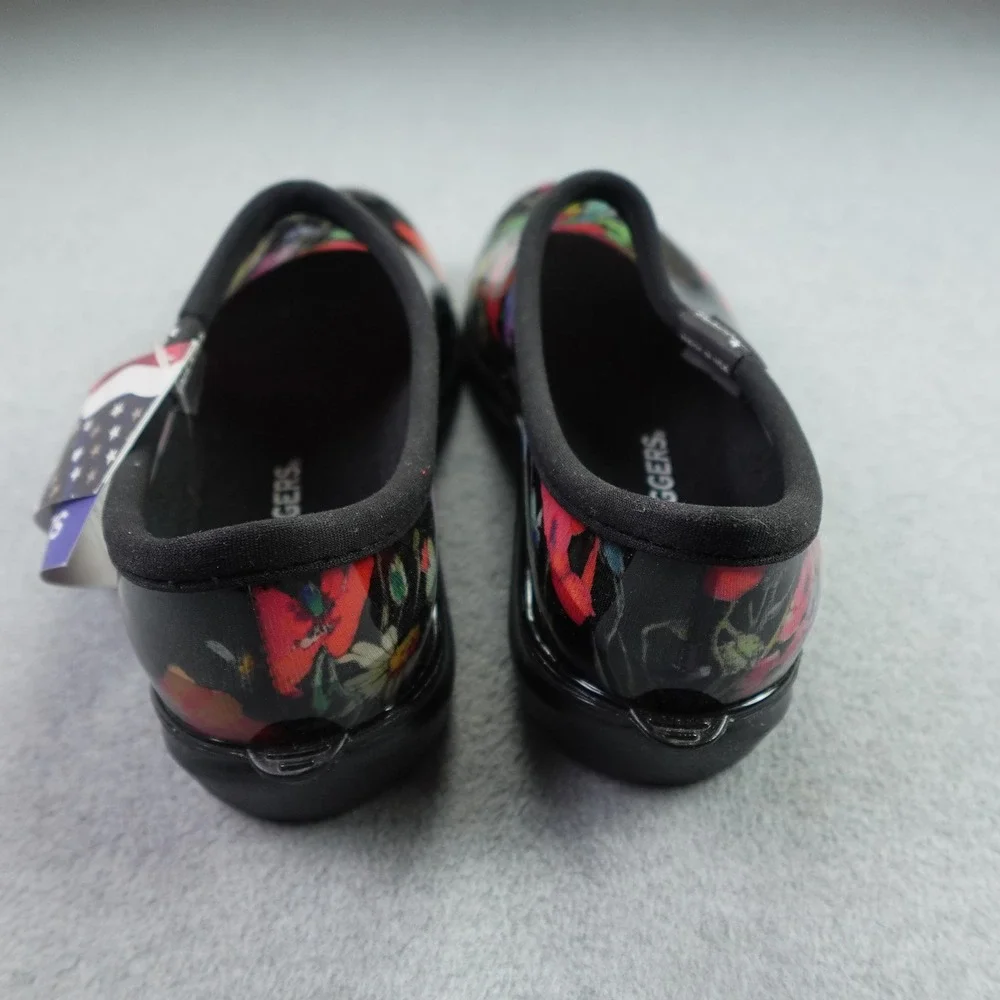 Sloggers Shoes Womens 10 Black Floral Poppy Garden Waterproof Rain Slip On
